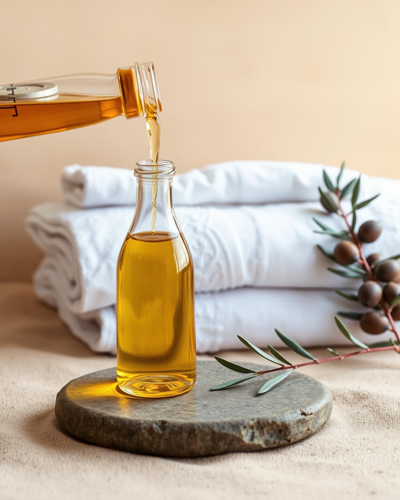 Goldenes Massageöl in Glasflasche